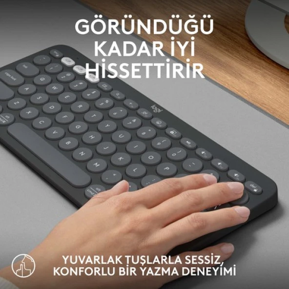 Logitech K380s Pebble Keys 2 Çoklu Cihaz Özellikli Bluetooth Türkçe Q Klavye - Siyah - 3