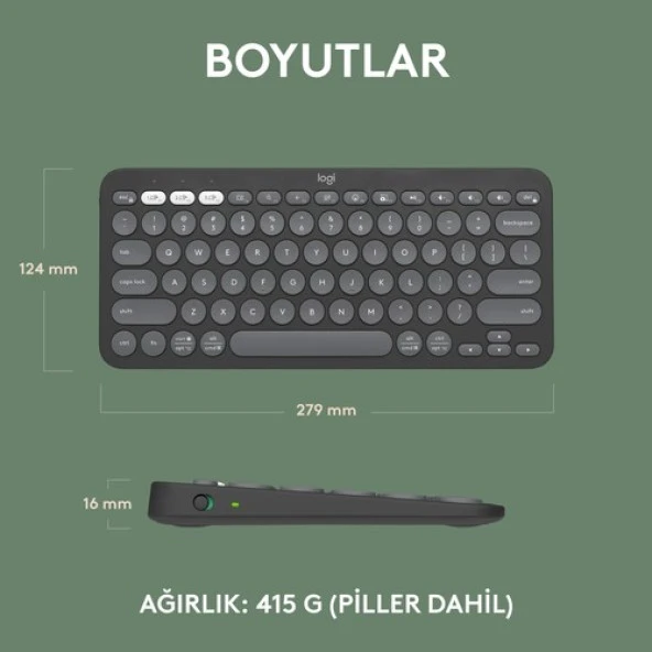 Logitech K380s Pebble Keys 2 Çoklu Cihaz Özellikli Bluetooth Türkçe Q Klavye - Siyah - 7