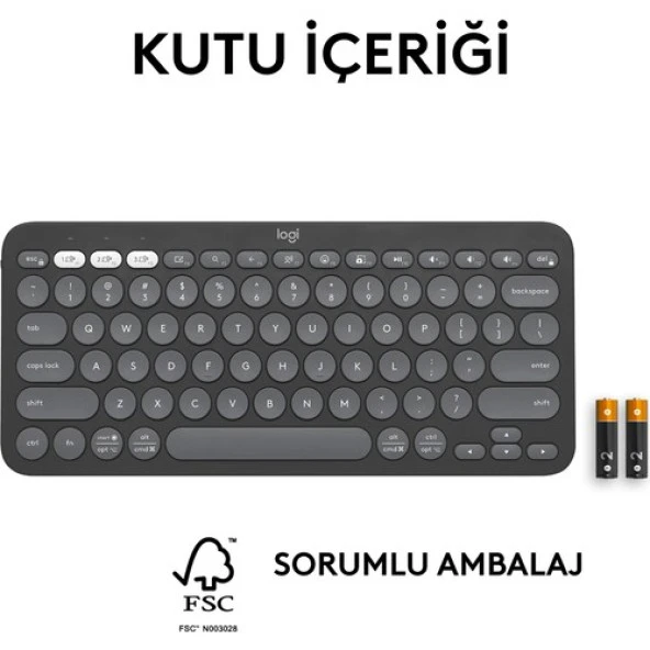 Logitech K380s Pebble Keys 2 Çoklu Cihaz Özellikli Bluetooth Türkçe Q Klavye - Siyah - 8