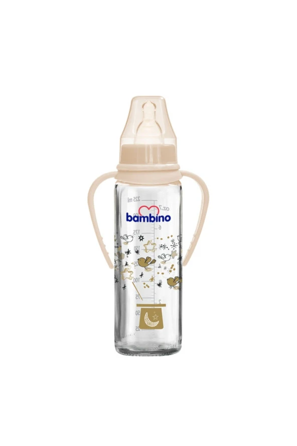 BAMBİNO 0 Ay Kulplu Cam Biberon 225 Ml - Krem