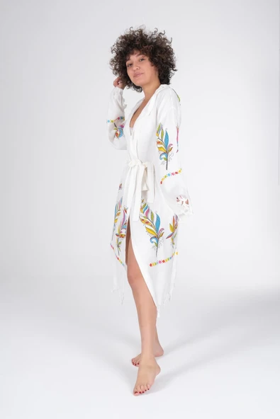 Varol Baskılı Bambu Peştemal Sabahlık Bornoz - 12