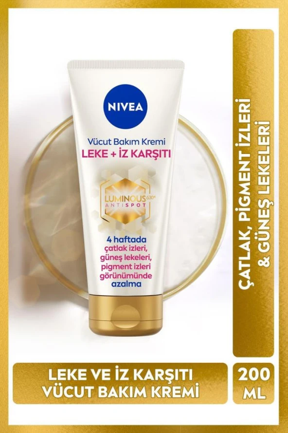 Nivea Luminous630 Leke ve İz Karşıtı Vücut Bakım Kremi 200ml, Çatlak ve Güneş Lekesi, 48 Saat Nem