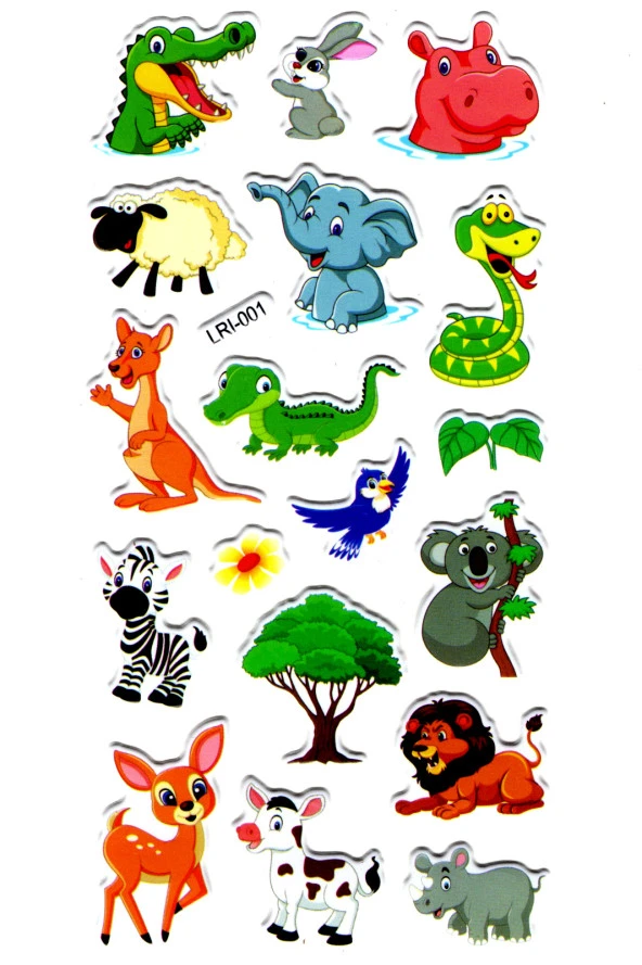 Sticker Kabartmalı Stiker Defter Planlayıcı Etiket (LRI001)-17x9 cm- Neşeli Hayvanlar