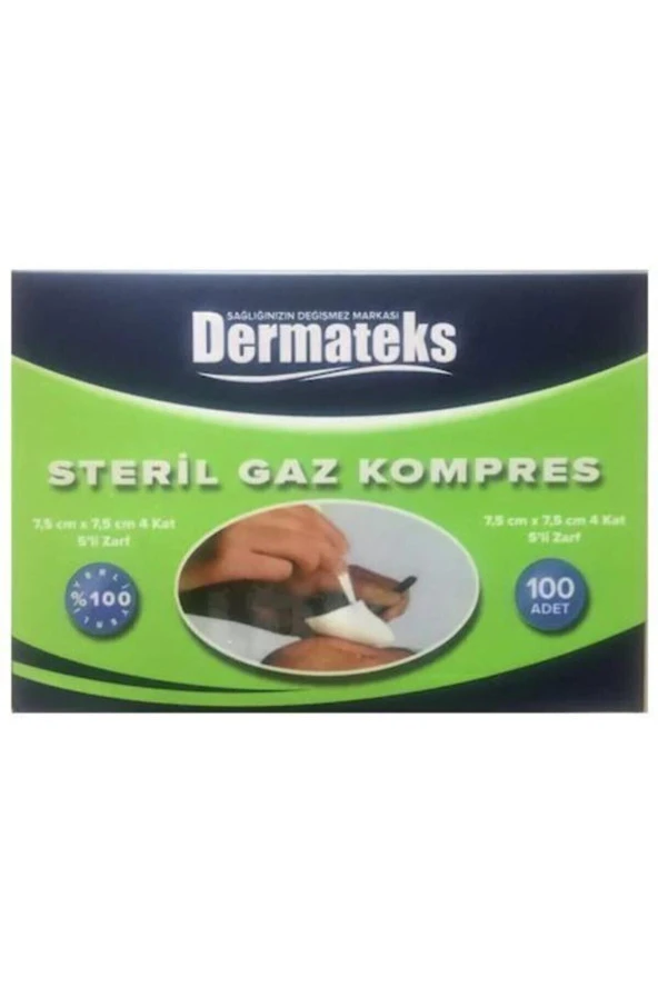 DERMATEKS Steril Gaz Kompres 7,5x7,5 Cm 4 Kat 5'li Zarf 100 Adet