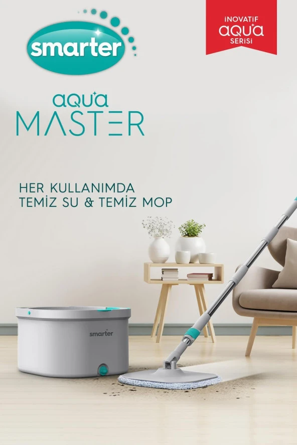 SMARTER AQUA MASTER + ÜÇGEN APARAT TEMİZ & KİRLİ SUYU AYIRMA ÖZELLİĞİ OTOMATİK TEMİZLİK SETİ MOP PASPAS CAM VE KÖŞE İÇİN - 2