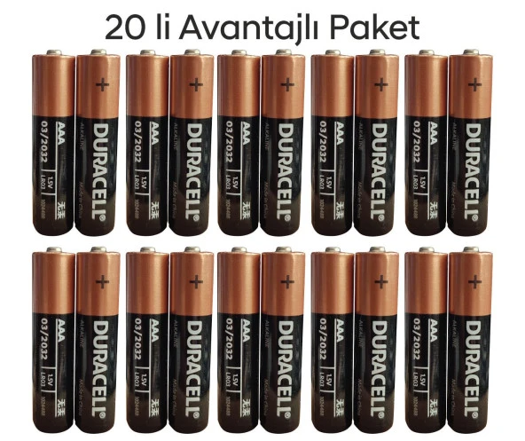 Duracell Alkalin Aaa ince Kalem Piller, 1.5V LR03 03 2032 20 Li Paket