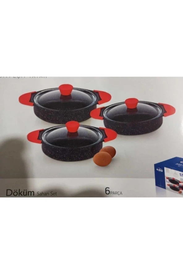 Eda tuğra 3 lü granit döküm kapaklı sahan tava seti - yanmaz yapışmaz - 2