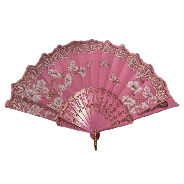 YELPAZE Şık Doğal Serinletici 877-9 Çiçekli Pembe Yelpaze