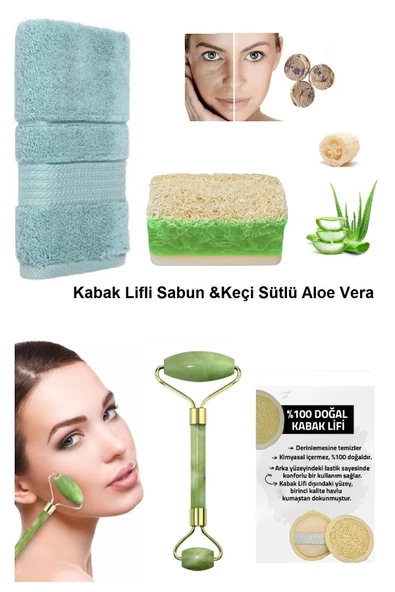 5'li Set Kabak Lifli Keçi Sütü Aloe Vera Sabun Havlu Yüz Masaj Aleti Lifli Yüz Kesesi Ruşur Taşı