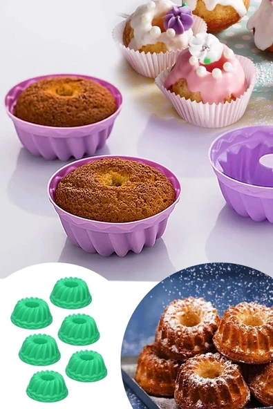 6 Adet Mini Silikon Kek Pasta Kalıbı Muffin Cupcake Renkli Kalıplar - 2