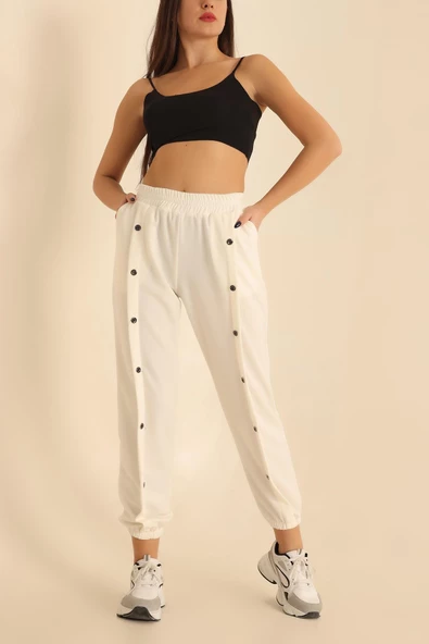 VioShine Kadın Beli Lastikli Düğme Detaylı Pantolon - 4
