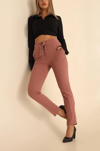 VioShine Kadın Beli Bağlamalı Yüksek Bel Kuş Gözü Pantolon - 7