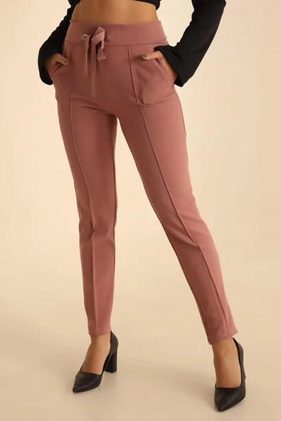 VioShine Kadın Beli Bağlamalı Yüksek Bel Kuş Gözü Pantolon - 6