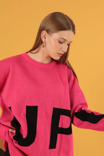 VioShine Kadın Oversize Baskılı Triko Kazak - 8