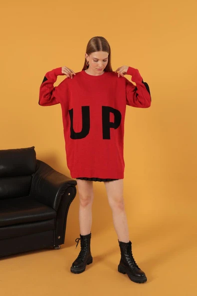 VioShine Kadın Oversize Baskılı Triko Kazak - 11