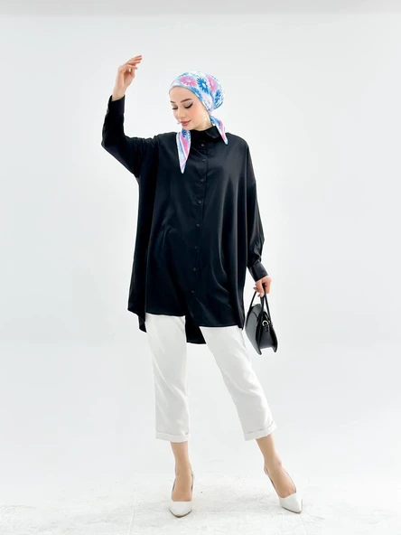 VıoShıne Kadın Oversize Saten Gömlek - 12