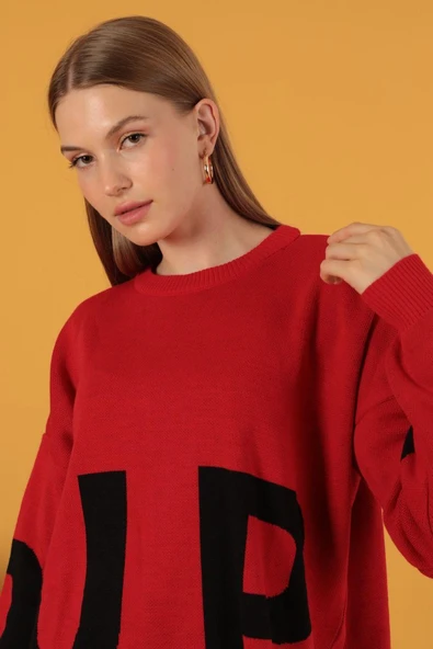 VioShine Kadın Oversize Baskılı Triko Kazak - 12