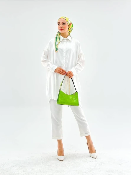 VıoShıne Kadın Oversize Saten Gömlek - 3