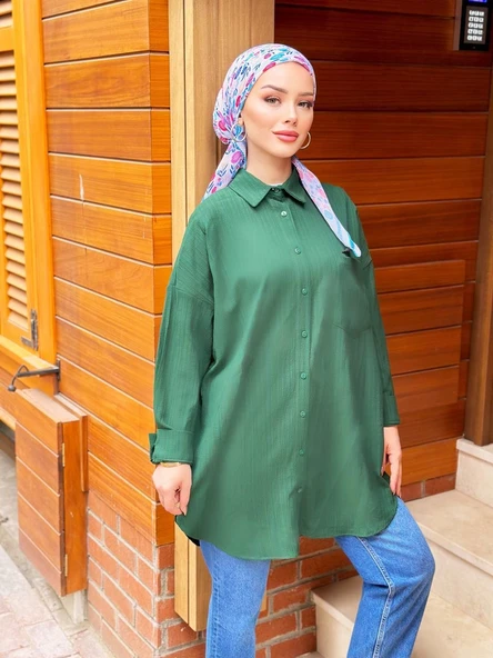 VıoShıne Kadın Düğmeli Bürümcük Keten Gömlek - 4