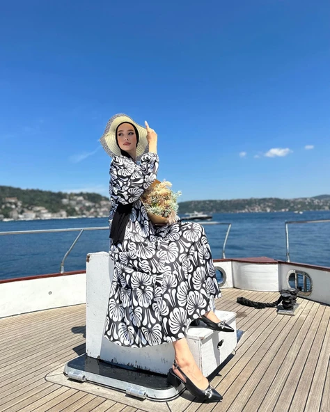 VıoShıne Kadın Desenli Saten Elbise - 7