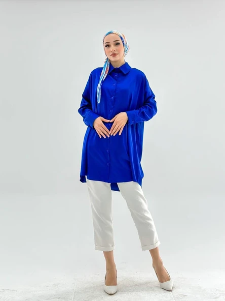 VıoShıne Kadın Oversize Saten Gömlek - 9