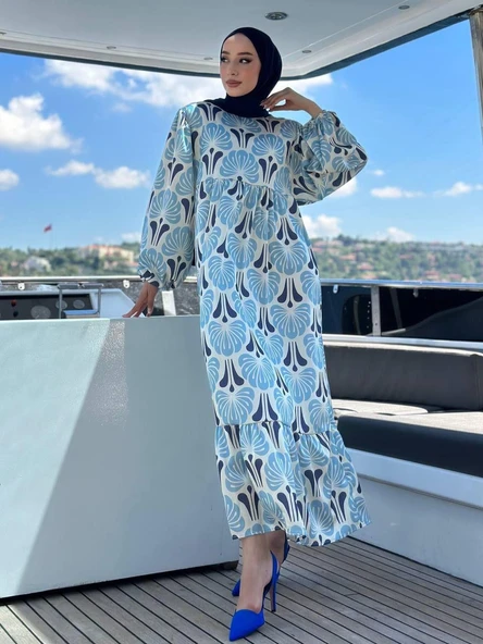 VıoShıne Kadın Desenli Saten Elbise - 2