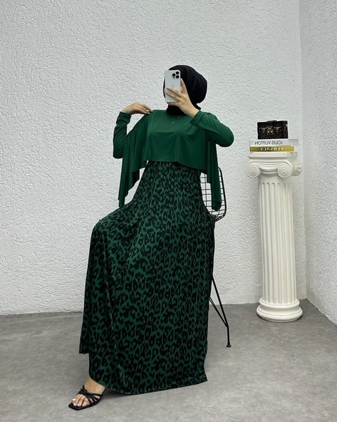 VıoShıne Kadın Sany Kumaş Leopar Desenli Pelerinli Elbise - 10