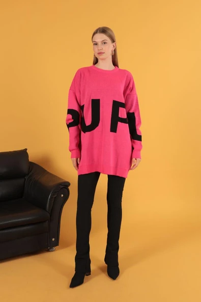 VioShine Kadın Oversize Baskılı Triko Kazak - 6