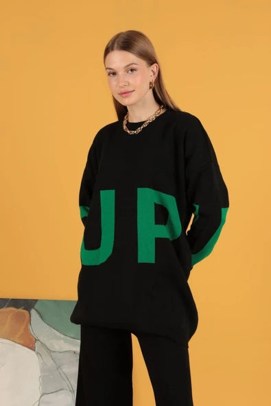 VioShine Kadın Oversize Baskılı Triko Kazak - 4