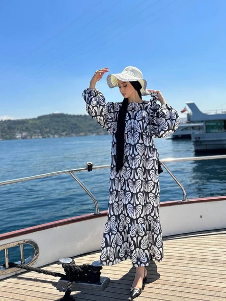 VıoShıne Kadın Desenli Saten Elbise - 9