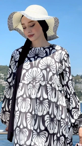 VıoShıne Kadın Desenli Saten Elbise - 6