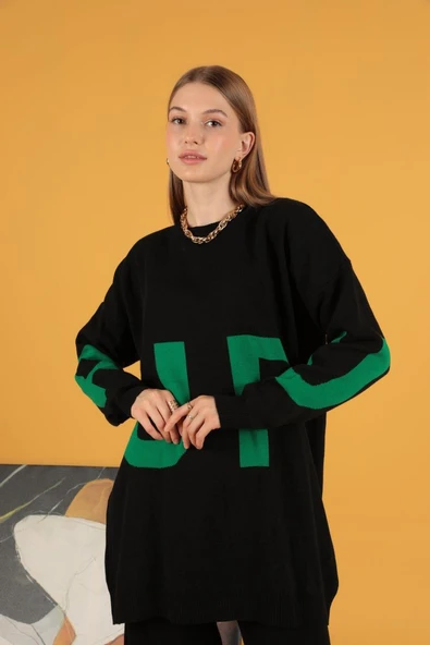 VioShine Kadın Oversize Baskılı Triko Kazak - 5