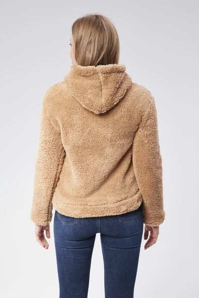 VioShine Kadın Kapüşonlu Peluş Cepli Welsof Hırka Fermuarlı Ceketi - 10