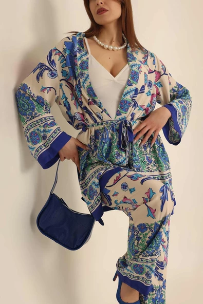 VıoShıne Kadın Bağlamalı Viskon Kimono Takım - 6