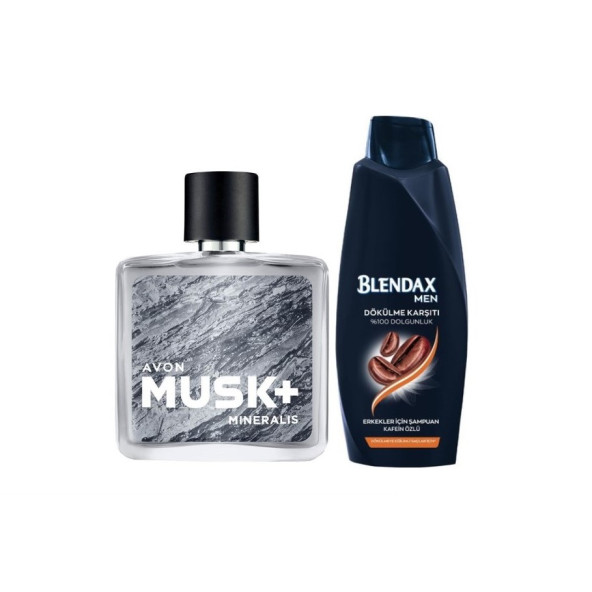 Blendax men kafein özlü erkek şampuan 500 ml + Avon musk mineralis 75 ml erkek parfüm (2'li set)