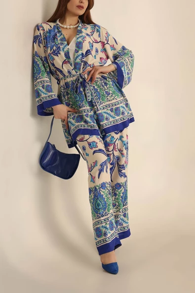 VıoShıne Kadın Bağlamalı Viskon Kimono Takım - 9