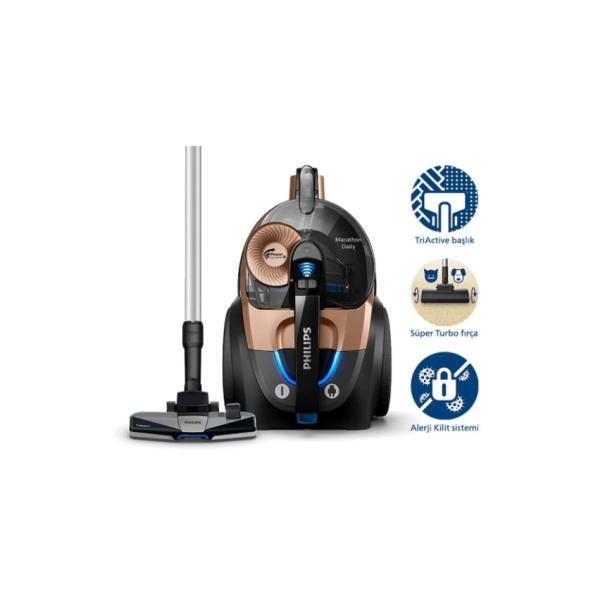 Philips Marathon Daily Toz Torbasız Süpürge, PowerCyclone8, AllergyLock, TriActive+ Başlık, XB7151/07