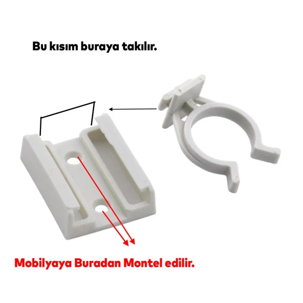 Mobilya Baza Ayakkabılık Dolap Mutfak Tezgah Gardrop Vestiyer Ayak Bacak Boru Tutucu Toka Klips (6 Adet) - 2