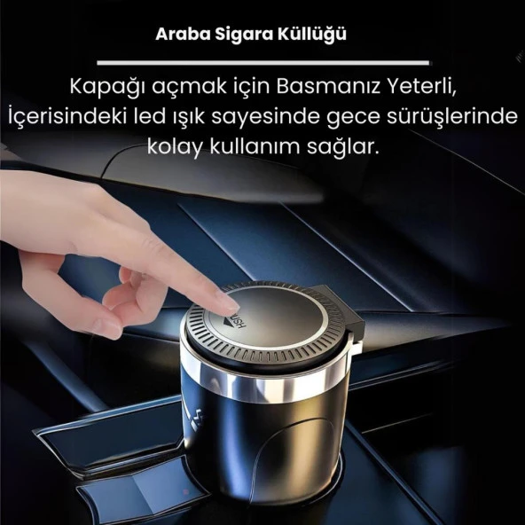 Coofbe Premium Car Ashtray Led Işıklı Taşınabilir Kapaklı Araba Küllük Kül Tablası Yıkanabilir Küllük - 2