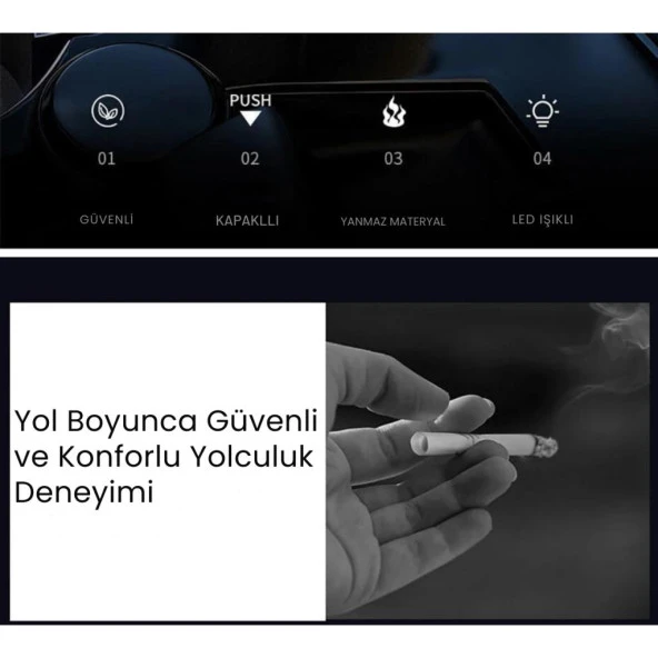 Coofbe Premium Car Ashtray Led Işıklı Taşınabilir Kapaklı Araba Küllük Kül Tablası Yıkanabilir Küllük - 3