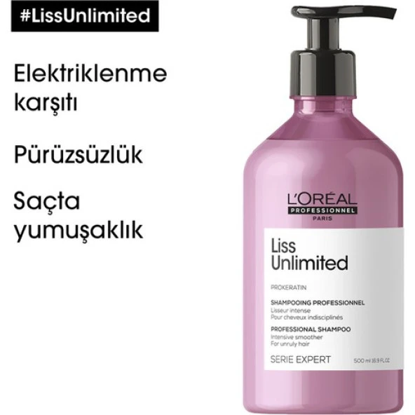 L'oreal Professionnel Serie Expert Liss Unlimited Elektriklenme Karşıtı ve Yumuşaklık Veren Şampuan 500 ml - Resim 5