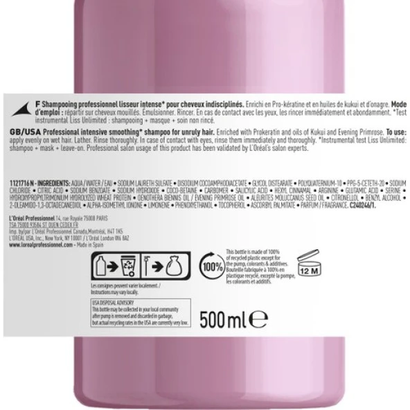 L'oreal Professionnel Serie Expert Liss Unlimited Elektriklenme Karşıtı ve Yumuşaklık Veren Şampuan 500 ml - Resim 3