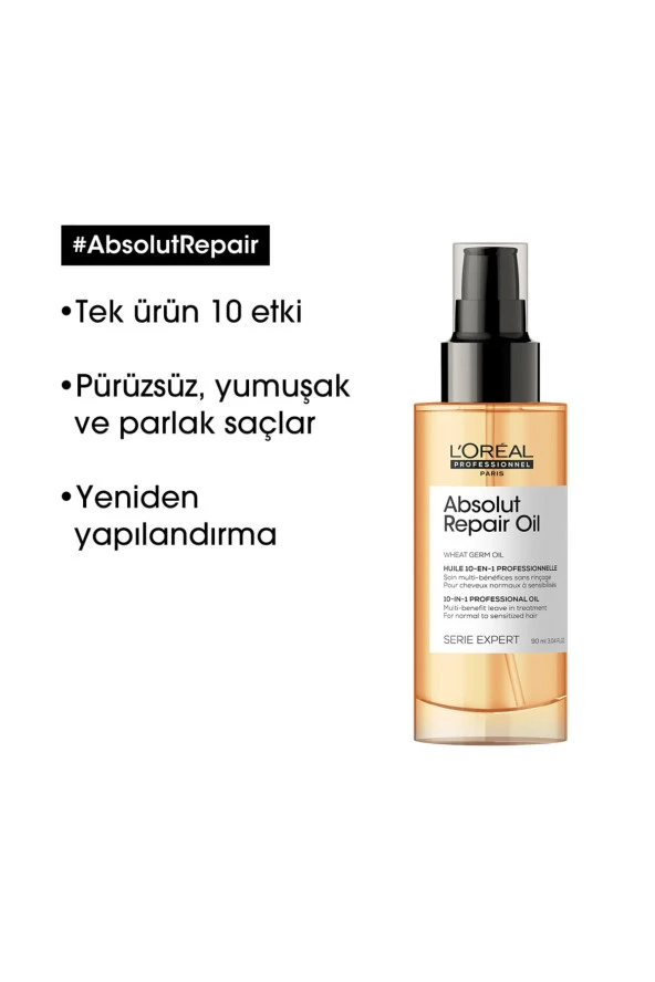 Serie Expert Absolut Repair 10 in 1 Yıpranmış Saçlar için 10 Etkili Mucize Saç Bakım Yağı 90 ml - Resim 3