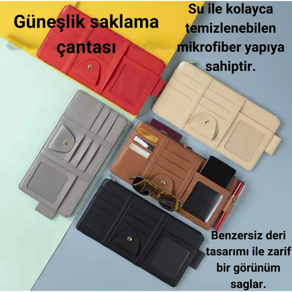 Polham Organizer Güneşlik Araç Cüzdanı, Telefon Tutucu, Gözlük, Kartlık, Kimlik, Para, Kalem Tutucu - 4