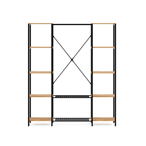 Eportatif Çok Amaçlı Metal Ayaklı Çift Raflı Dolap Ayakkabılık Portatif Portmanto Gardırop Çam 1373 - 4