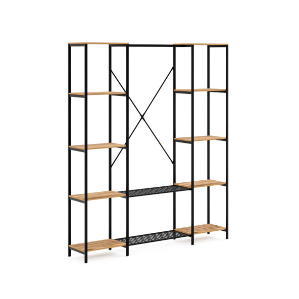 Eportatif Çok Amaçlı Metal Ayaklı Çift Raflı Dolap Ayakkabılık Portatif Portmanto Gardırop Çam 1373 - 5