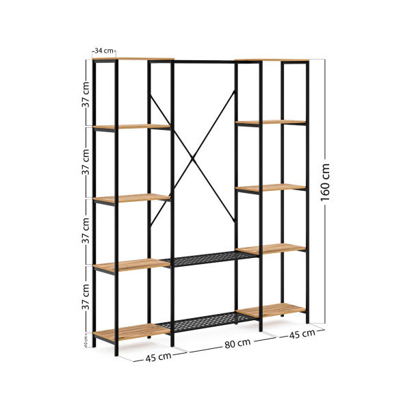 Eportatif Çok Amaçlı Metal Ayaklı Çift Raflı Dolap Ayakkabılık Portatif Portmanto Gardırop Çam 1373 - 6