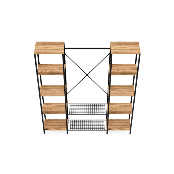 Eportatif Çok Amaçlı Metal Ayaklı Çift Raflı Dolap Ayakkabılık Portatif Portmanto Gardırop Çam 1373 - 7