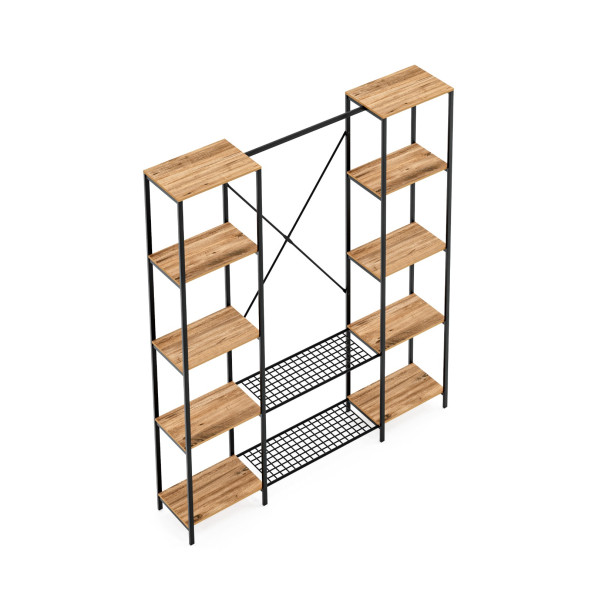 Eportatif Çok Amaçlı Metal Ayaklı Çift Raflı Dolap Ayakkabılık Portatif Portmanto Gardırop Çam 1373 - 8