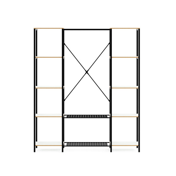 Eportatif Çok Amaçlı Metal Ayaklı Çift Raflı Dolap Ayakkabılık Portatif Portmanto Gardırop Beyaz 1374 - 4